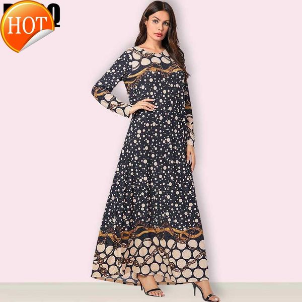 

new elegant abaya turkish dresss vestidos for women mc207833 sleeve thin dot printed dress muslim casual long, Red