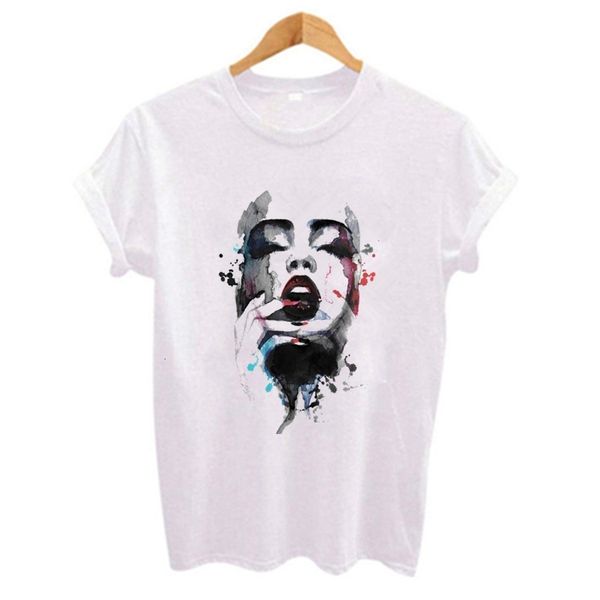 

женская одежда t shirt женщины новые женщины t рубашка 2019 с коротким рукавом повседневная футболки абстрактный портрет печати tee hipster, White