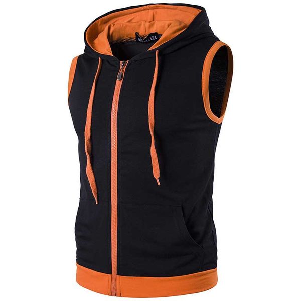 

casual slim hooded vest men spring summer patchwork vest sportswear waistcoat plus size man clothing, Black;white