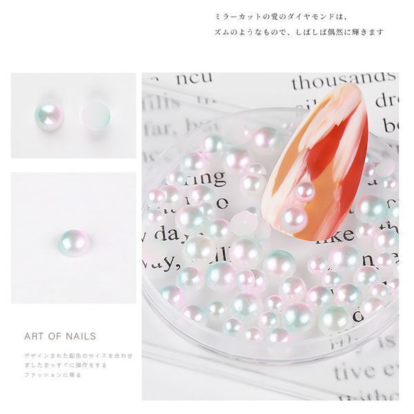 

mixed size gradient color white beige nail pearl rhinestones 6 grid bags pearl for 3d nail art manicure decorations f684, Silver;gold