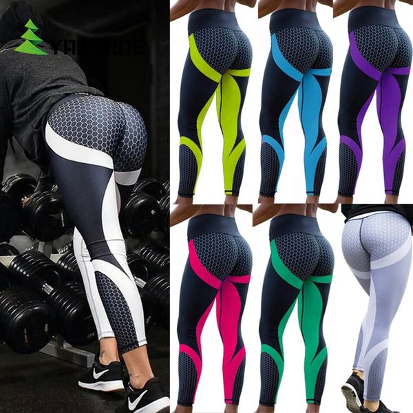 

yaksrne honeycomb printed yoga leggings women push up sport pants running leggings sports fitness tights gym pencil trousers, White;red