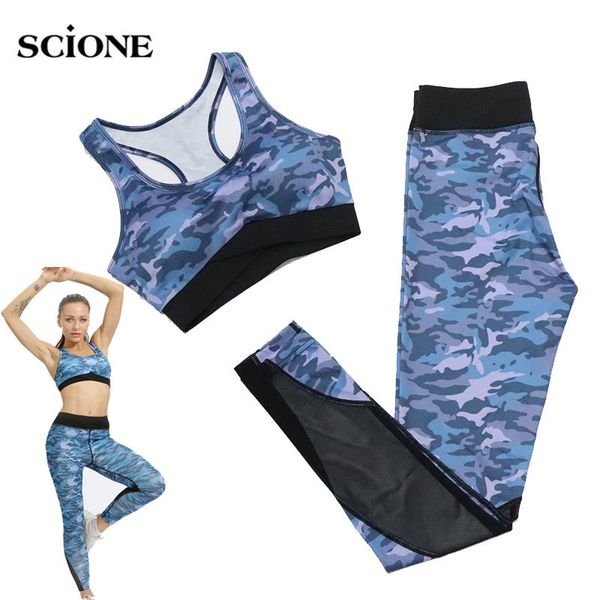 

женщины йога set фитнес vest одежда спорт 2pcs спортивная gym спортивный бюстгальтер женский камуфляже атлетический тренировки ткань xa84a