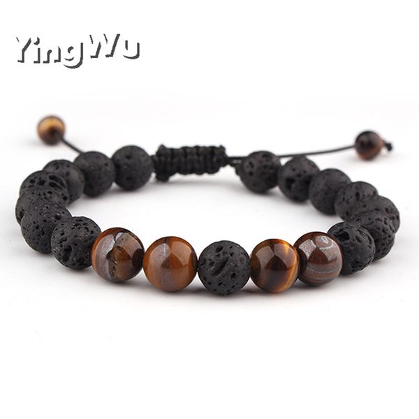 

yingwu 10 шт. оптовые партии тигровый глаз лава рок масло диффузор браслет натуральный лечебный камень бусины браслет регулируемые браслеты, Black
