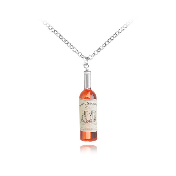 

30 new simulation mini fashion red the wine bottle pendant necklace geometric shape resin wish european lucky woman mother men's family, Silver