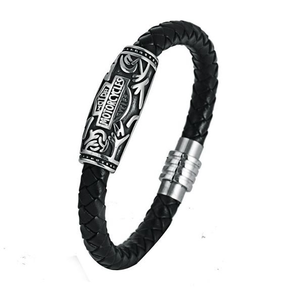 

manufacturers direct selling europe and america titanium steel magnetic snap leather bracelet braided rope retro stainless steel, Silver