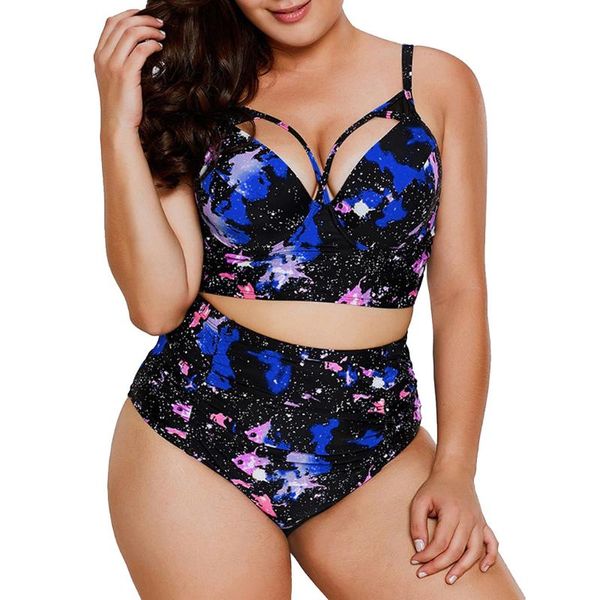 

galaxy print swimwear women beachwear cut out swimsuit bikini set plus size swimming suit for women high waist 5xl biquini