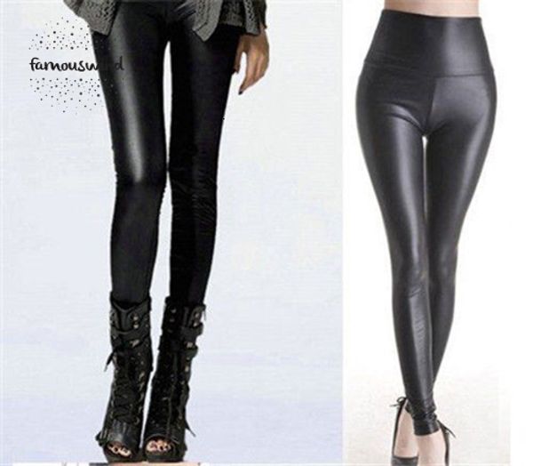 

женщины леггинсы black stretch искусственной кожи высокого полуростовые штаны оболочка один размер дешевые женская одежда хорошего качества