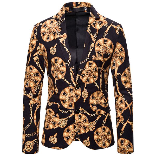 

designer lapel neck blazers 2020 fashion mens clothing 3d digital print chain pattern costume prom stage suit for men slim casual blazers, White;black