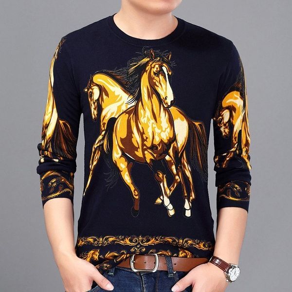 

2019 spring fashion animal printed sweater man pullover erkek kazak men slim fit pull homme sweater mens chompas hombre clothes, White;black