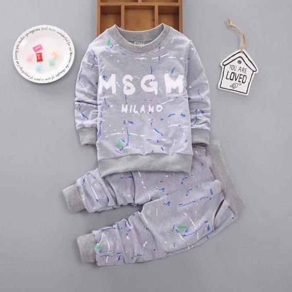 

детский конструктор одежды set brand letter printed crew neck two piece set fashion hoodie + кальсоны мальчики девочки 2019 новая повседневн, White
