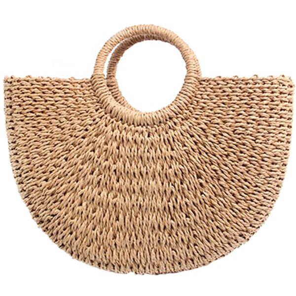 

new half moon braided bag straw round bucket bag retro casual hand
