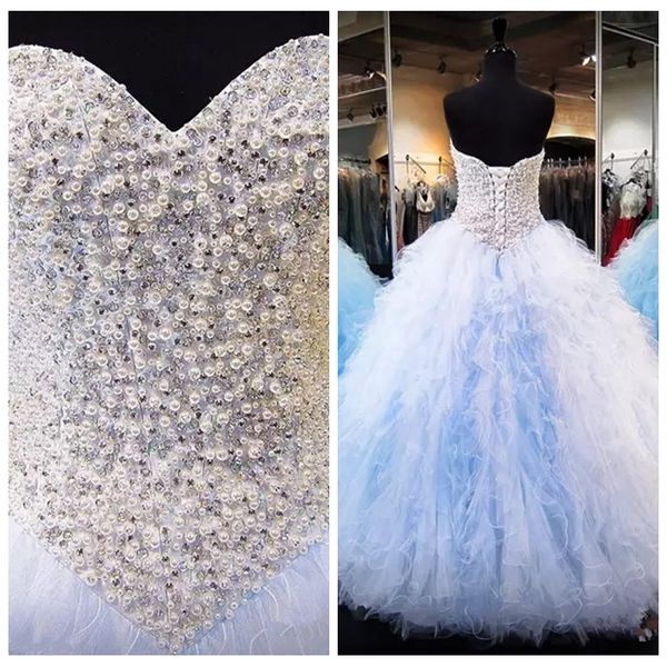 

милая жемчуг из бисера кристалл top бальное платье платья quinceanera длина пола puffy зашнуровать назад vestidos de пром платья 2019 сексуа, Blue;red