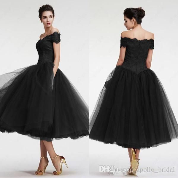 

элегантный дешевые короткие платья выпускного вечера линия плеча платья шнурок аппликации сада тюль вечерние платья чай длина backless кокте, Black