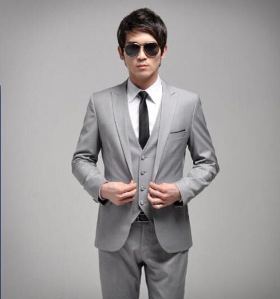 

new hot men's gray suit custom wedding new lang swallowtail dress casual business suit (coat + vest + pants, White;black