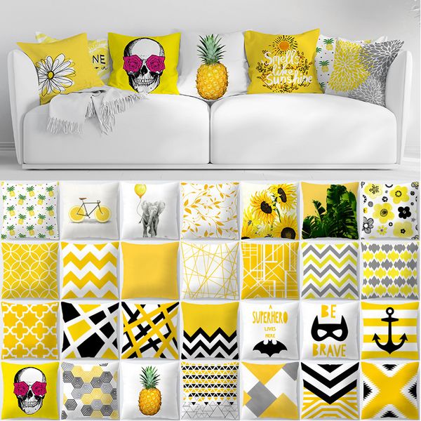

summer pineapple leaf flower print customized cushion cover geometry yellow skulls throw decorative pillowcase 45x45 home decor