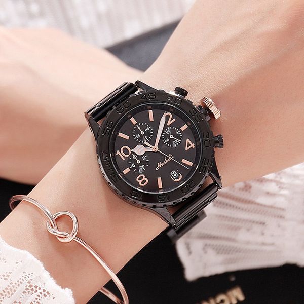 

big dial women watches lady six-pin date quartz watch stainless steel female wristwatches casual watch for woman new, Slivery;brown