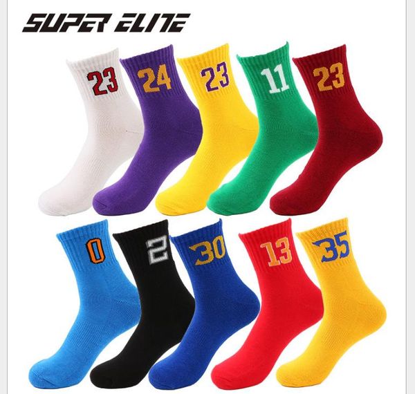 

digital socks sports socks men's cotton tube bottom towel shock absorber basketball socks, Black
