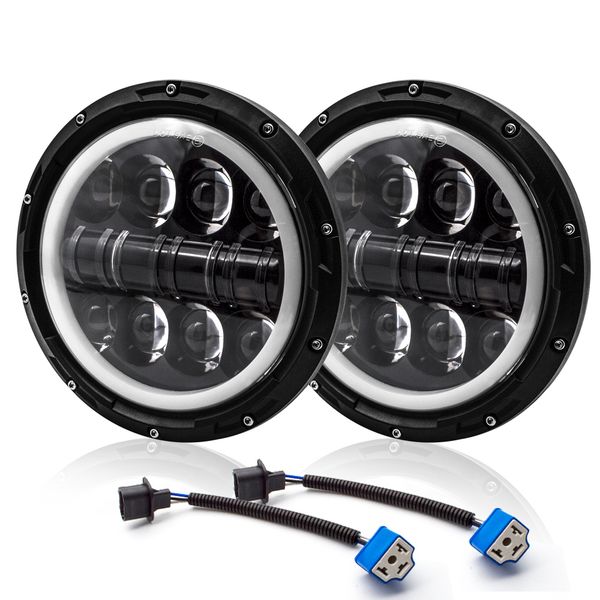 

safego 500w 7 inch h4 h13 led drl headlight 8 beads halo angel eyes high low beam for wrangler offroad 4x4 motorcycle