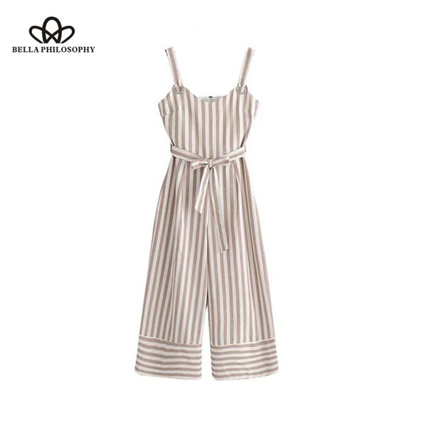 

heydress 2019 women new stylish striped jumpsuit v neck bow tie sashes straps side zipper wide leg rompers ladies retro playsuit, Black;white
