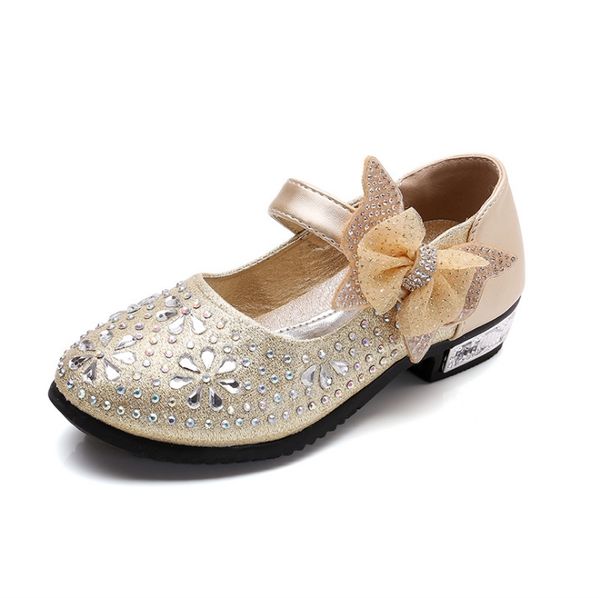 

20189children princess leather shoes girls rhinestone butterfly knot high heels dress party shoes girls dance shoes