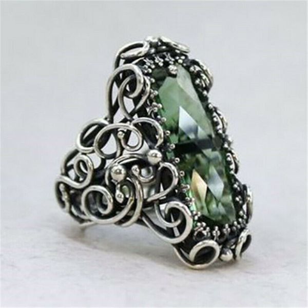 

luxury green coolor shiny bling stone ladies creative carving hollow ring wedding vintage silver jewelry q3p460, Slivery;golden