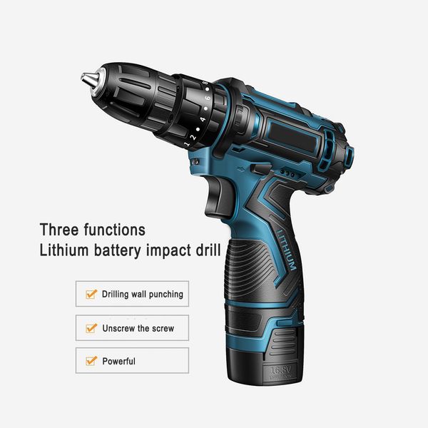 

rechargeable lithium battery cordless home 36v electric drill bit wall 16.8v electric screwdriver with 2 battery us plug new