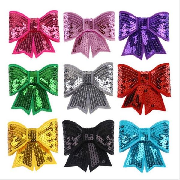

diy sequin bows embroideried sequins bow applique hair bows girls clothes hair accessories 10 colors wholesale yw3023q, Slivery;white