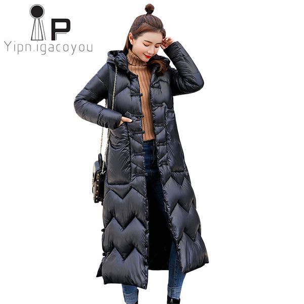 

winter coat thicken parka women slim long coat down cotton ladies down parka jacket women plus size hooded female overcoat, Black