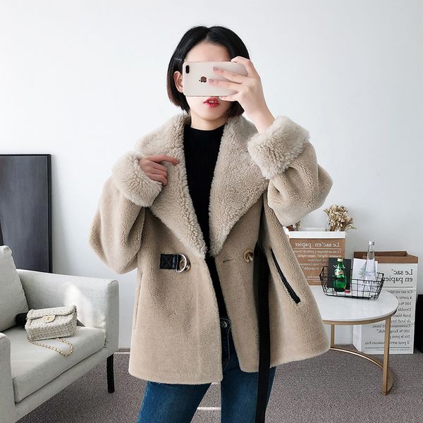 

autumn winter wool coat women clothes 2019 real fur coat wool jacket korean vintage sheep shearling suede lining 868737 zt2869, Black