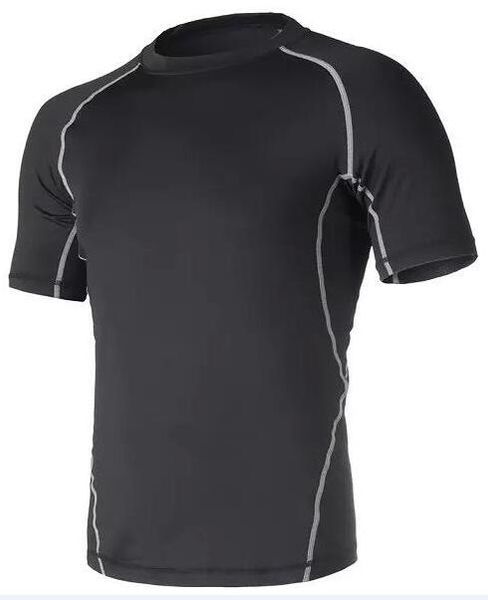 

2019 men's tight clothes running short-sleeved quick-drying t-shirt 375, Black;blue