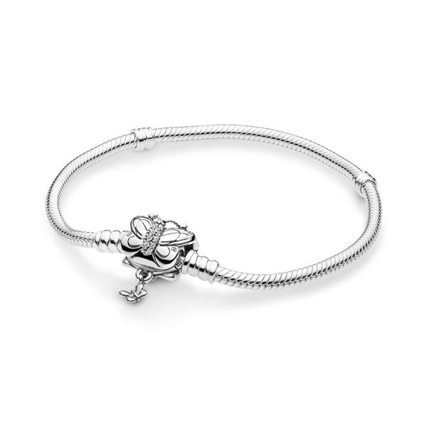 

2019 new 925 sterling silver moments butterfly clasp snake chain bracelet for women daily wear pan charm bracelet diy jewelry, Golden;silver