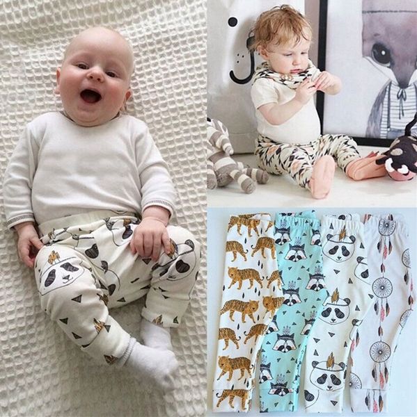 Leggings INS Autunno Bambini Pantaloni in PP Neonate Ragazzi Pantaloni in cotone per bambini Pantaloni Harem casual Pantaloni con stampa animalier per cartoni animati E8604