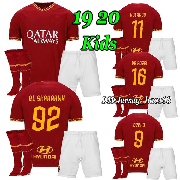 

2019 de rossi kids kits футбольные майки boy el shaarawy totti dzeko perotti jesus ​​pastore home away 19 20 ребенок дети футболка, Black