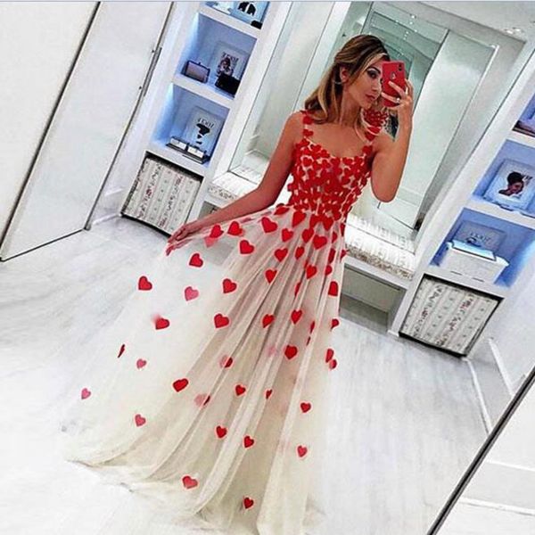 

new arrival a line long evening dress sweetheart appliques chic tulle prom dresses spaghetti strap party gowns custom made, White;black
