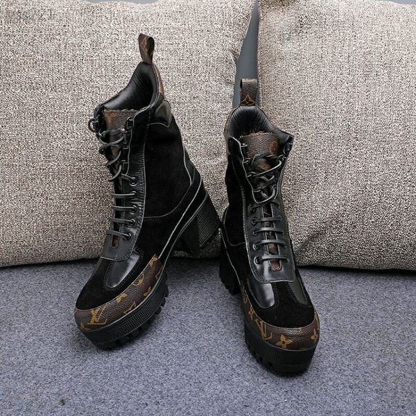 

european station winter new short boots custom heel high heel martin boots leisure waterproof outdoor thick bottom motorcycle boots, Black