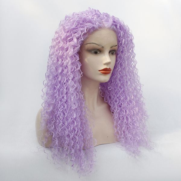 

long afro kinky curly synthetic lace front wig for black women swiss lace wigs light purple heat resistant synthetic cosplay