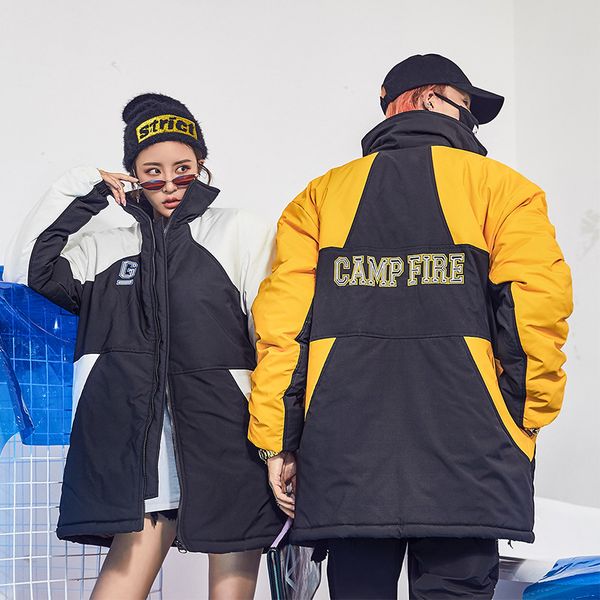 

winter jacket men color block parka for men thick warm letter women windproof outerwear sport coat hip hop couple streetwear, Tan;black