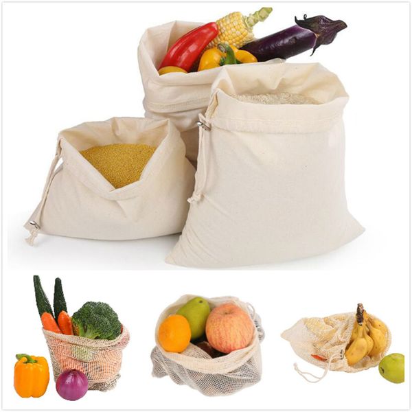 Reutilizáveis ​​sacos de algodão ecologicamente malha vegetais bolsa de armazenamento de frutas totes mão saco de armazenamento doméstico ambiental