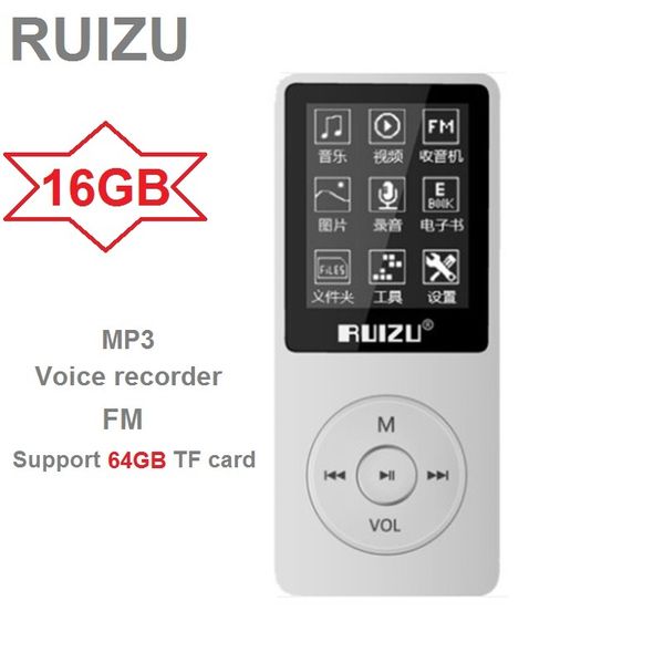 

ruizu x02 ultrathin mp3 player usb 8gb support 64gb tf card 1.8 inch screen play 80h radio fm e-book music player voice recorder