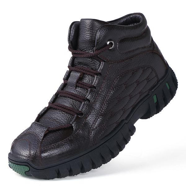 

backcamel winter men's leather boots cotton shoes outdoor casual warm comfortable working safety motorcycle snow boots non-slip, Black