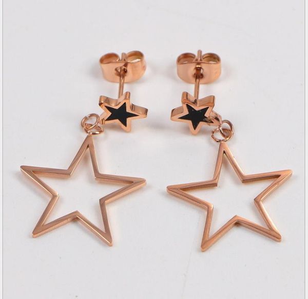 

korean simple star hollow earrings titanium steel plated 18k rose gold earrings black earrings, Golden;silver