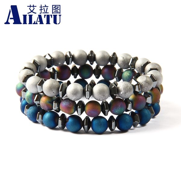

ailatu brand jewelry wholesale new design blue purple and grey scrubs openings laugh healing stone yoga meditation bracelet, Golden;silver