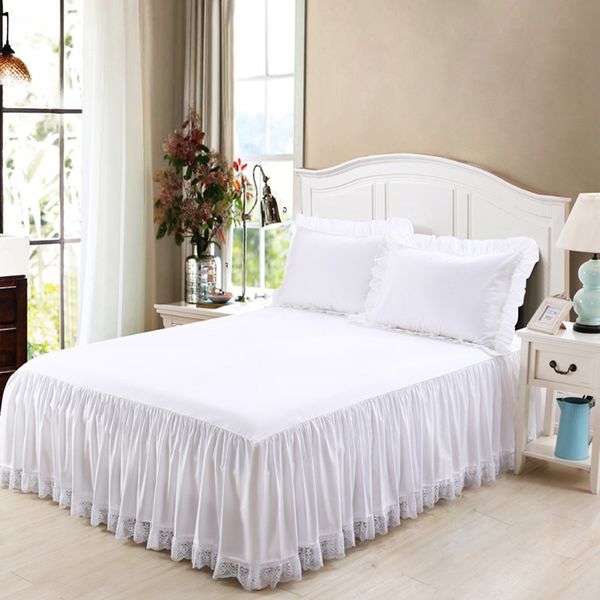 

pure cotton white korean lace with bed surface bed skirt apron ruffles bedspread twin full queen size sn