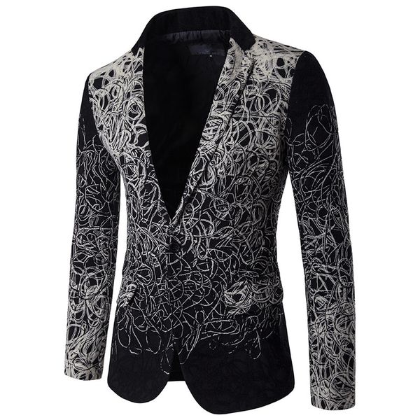 

2020 autumn men leisure slim fit suit high-end plate printed single buckle suit business jacket plus size m-5xl, White;black