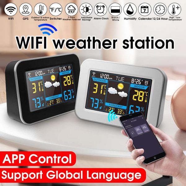 

новый wi-fi метеостанция термометр гигрометр повтор часы восход закат жк цветной экран управления приложением