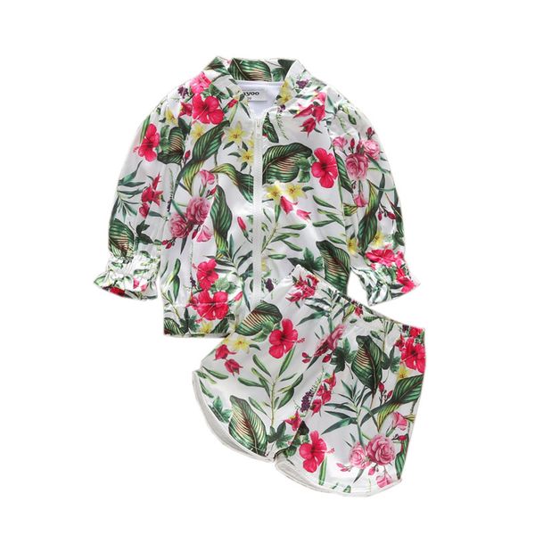 

2pcs newborn toddler baby girl floral zipper long sleeve sweater short pants outfits set tracksuit 1-5y beach wear clothes, White