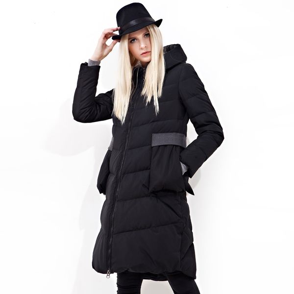 

hit color longer over the knee duck down jacket female winter new fashion hooded thicker warm personalitcoat wq2524, Black