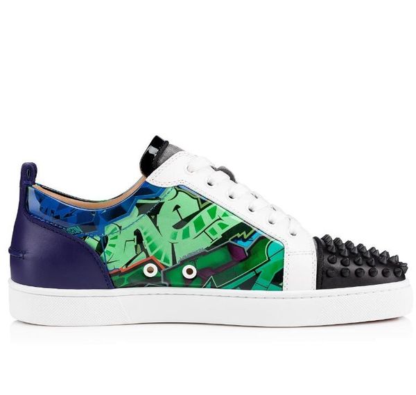 

new low junior spikes red bottom sneakers shoes graffiti patent leather round-toe casual outdoor studs wedding party ct1, Black