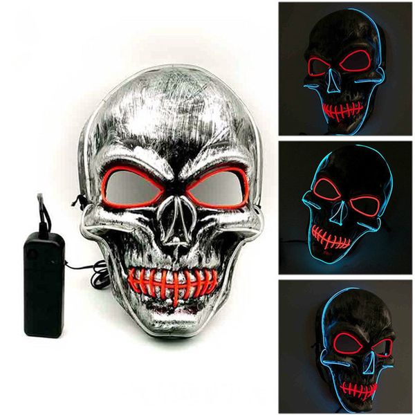 EL luce fredda maschera di evidenziazione moda horror spaventoso teschio colore misto LED maschera luminosa per feste di Halloween Natale