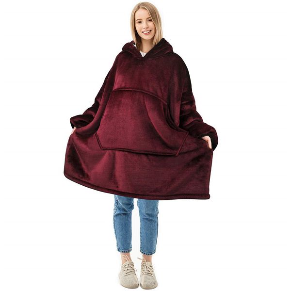 

winter warm hoodies huge size women hoodie sweatshirts hooded fleece blanket female soft warm coat outdoor breathable robe, Black